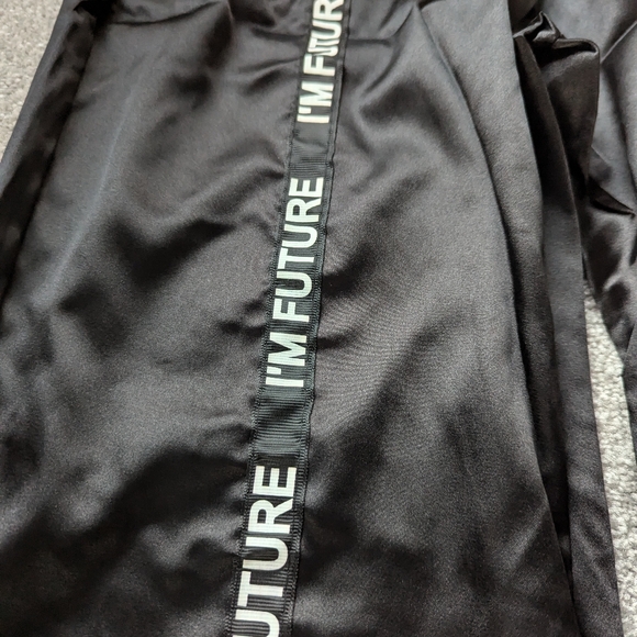 "I'm future" black silky track pants - Picture 2 of 4